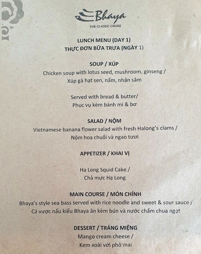 Speisekarte zum Lunch auf der Bhaya II