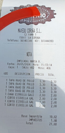 Rechnung aus dem Restaurant