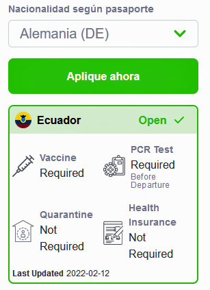 Einreise-Abfrage für Ecuador bei der Fluggesellschaft