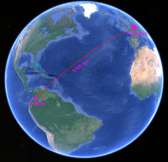 Flugroute Frankfurt Bogotá