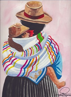 Aquarell: Mutter mit Kind in Ecuador