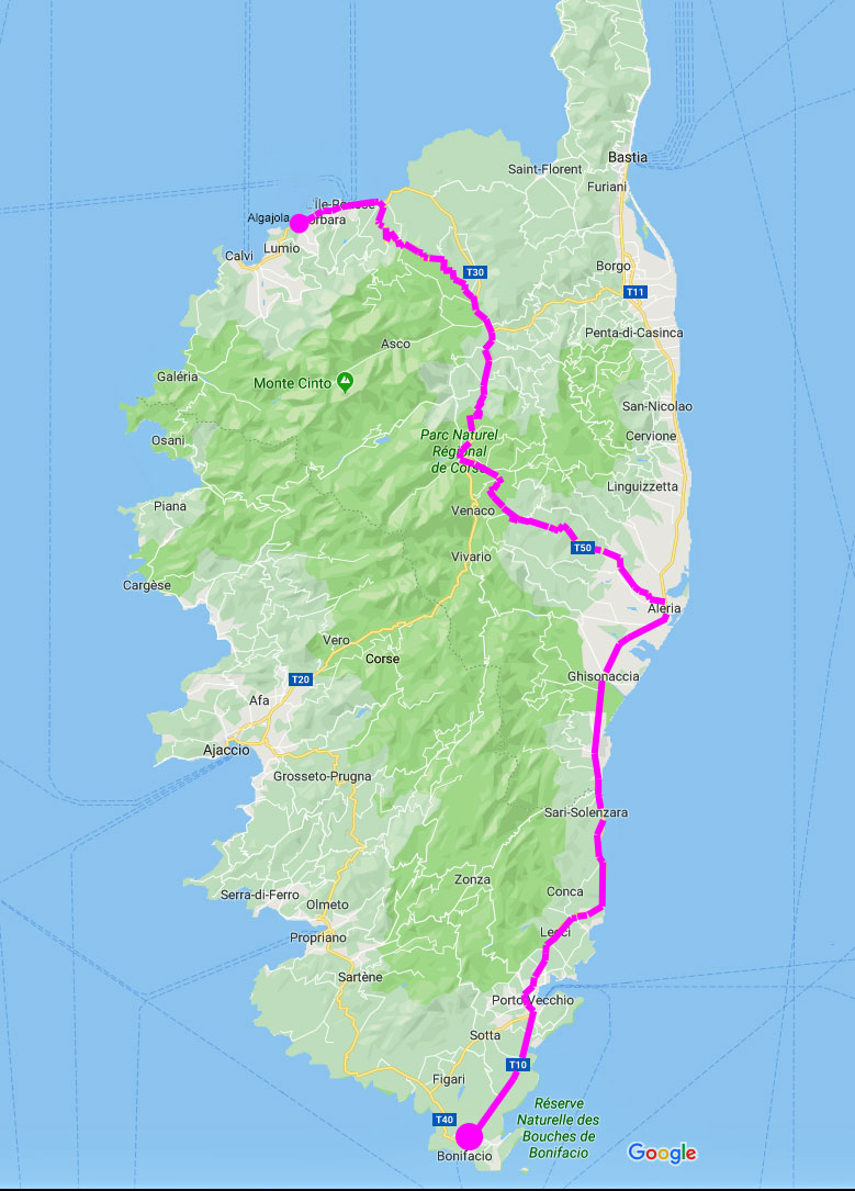 Route von Bonifacio nach Algajola