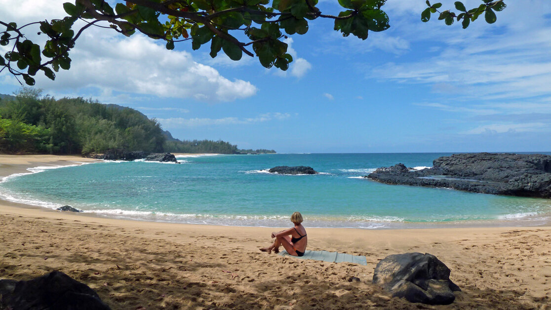 Inge Tresselt am Lumahai Beach auf Kauai Inge Tresselt am Lumahai Beach auf Kauai