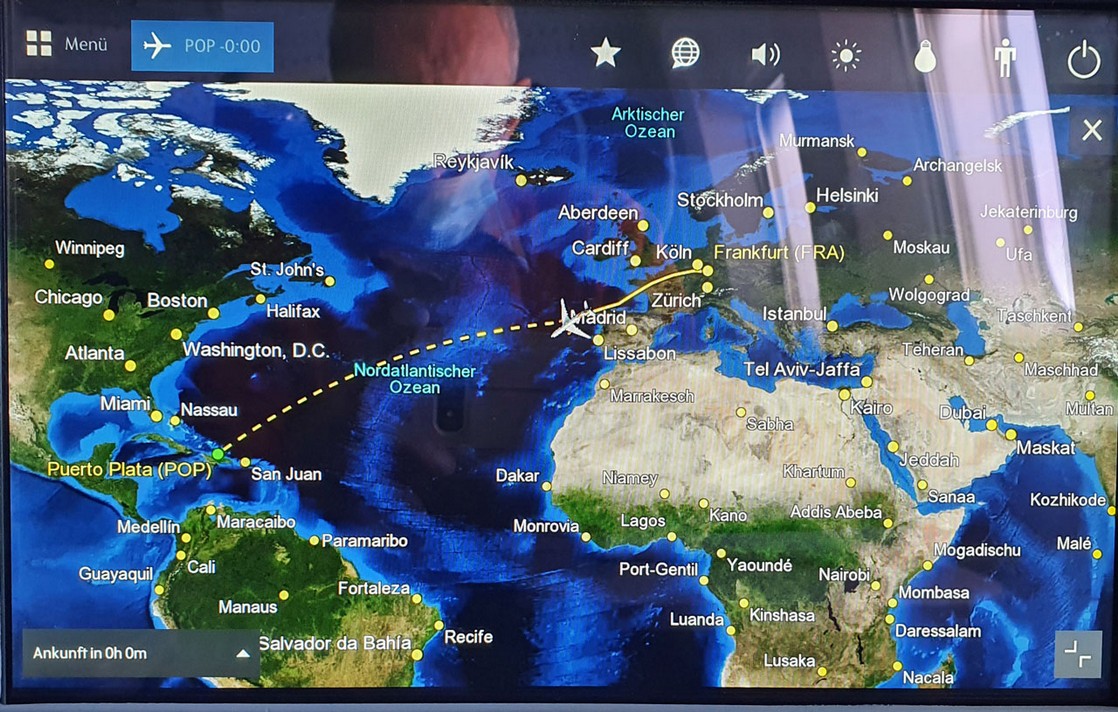 Monitorbild im Flugzeug