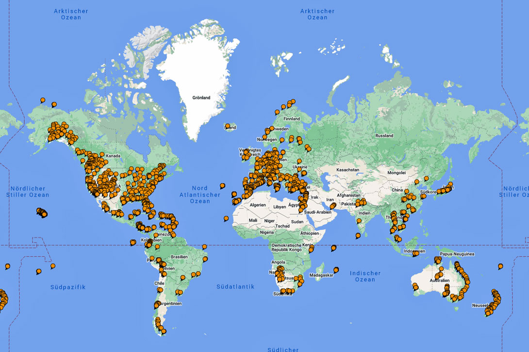 Reisekarte mit besuchten Orten 2023