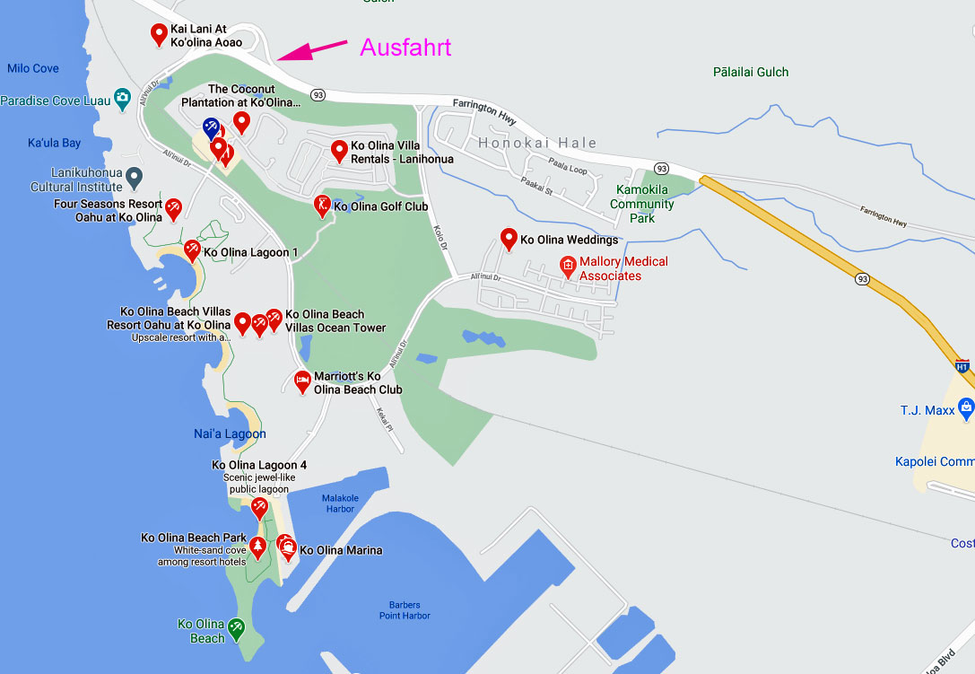 Anfahrt zu den Lagunen von Ko´Olina Anfahrt zu den Lagunen von Ko´Olina auf Oahu