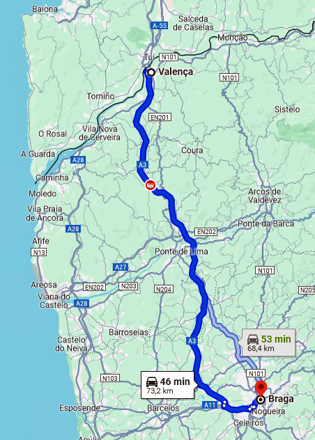 Route von Valença nach Braga
