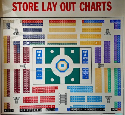 Übersichtstafel über die Geschäfte im Markt